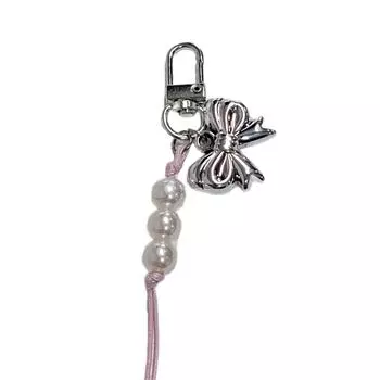 Брелок с подвеской в виде бантика и сердца для девочек, милый и стильный шарм для сумки, съемный шнурок для телефона, брелок ручной работы, ювелирное изделие C