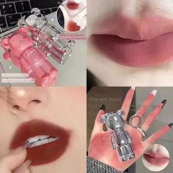 Брелок с рисунком аниме, очаровательная глазурь для губ, джентльмен медведь, бархатная глазурь для губ/бархатная матовая матовая глазурь для губ, длительное увлажнение и увлажнение, натуральная 01#