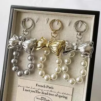 Брелок с жемчужными бусинами и бантом Ins Style для телефона, подвеска, чехол для наушников, подвески, сумка, декор, автомобильный брелок золотой