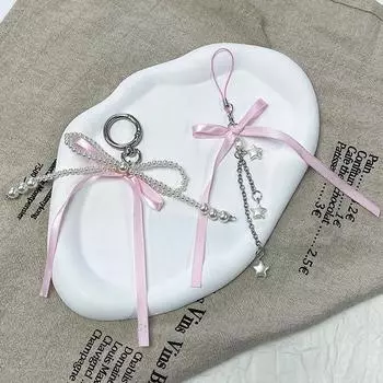 Брелок с жемчужными бусинами, милый, крутой бант, лента, телефон, кулон, чехол для наушников, подвески, сумка, декор, автомобильный брелок as the picture