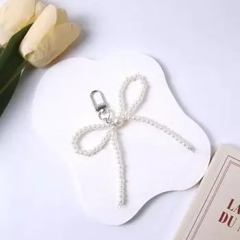 Брелок-сердце с бантом для женщин, милый жемчужный бант, рюкзак, брелок, ручная работа, украшения, сумка, подвески, кулон для мобильного телефона бежевый