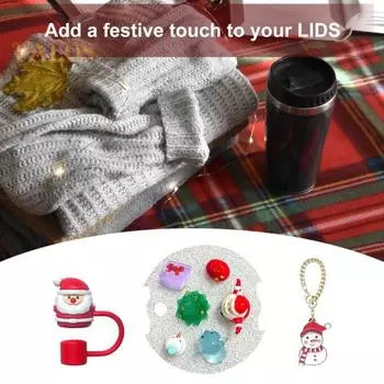 Брелок-снеговик, силиконовый чехол-соломинка для крышки стакана объемом 40 унций, праздничные подвески, светящиеся в темноте, кружка-шарм в виде Санты, подарок Sets