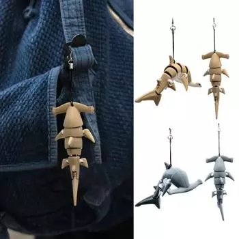 Брелок в форме акулы с подвижными соединениями, брелок в форме молотка со шнурком, компактный портативный брелок для ключей, сумка, аксессуары A жёлтый