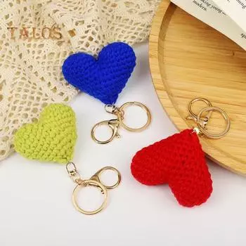 Брелок в форме сердца с металлическим зажимом, плетеная пряжа, подвеска в форме сердца для украшения сумки, портативный брелок для ключей от машины, праздничный подарок синий