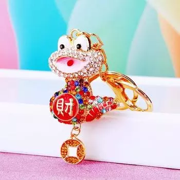 Брелок в китайском стиле с блестящими стразами и подвеской в виде змеи, компактный и легкий держатель для ключей, рюкзак для телефона красный