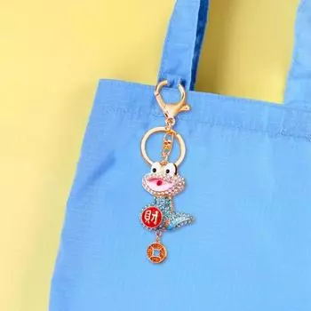 Брелок в китайском стиле с блестящими стразами и подвеской в виде змеи, компактный и легкий рюкзак-держатель для ключей розовый