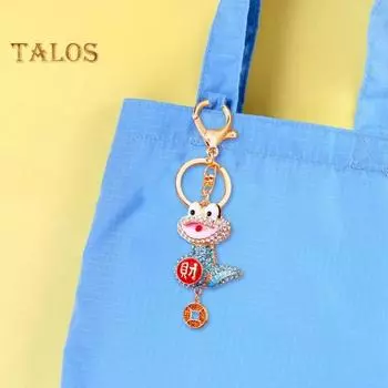 Брелок в китайском стиле со стразами и подвеской в виде змеи, компактный и легкий держатель для ключей, рюкзак, телефон, багаж, аксессуары красный