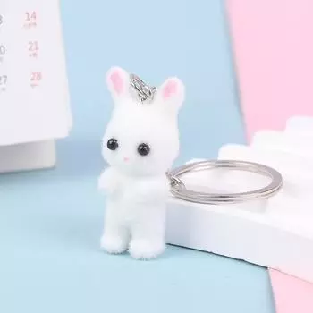 Брелок в виде 3D-мультяшного кролика, милый брелок в виде кролика, брелок для сумки, кулон на рюкзак, подвески, автомобильный декор, аксессуары для самостоятельного изготовления, подарок White Keychain Style