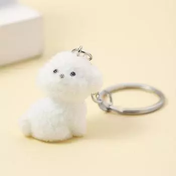 Брелок в виде 3D-мультяшной флокированной белой собаки, милый флокированный щенок, брелок в виде животного, сумка, кулон, рюкзак, подвеска, автомобильный декор, аксессуары, подарок