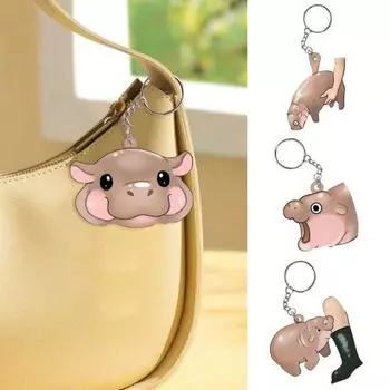 Брелок в виде бегемота, брелок в виде бегемота для любителей бегемотов, акриловая подвеска для сумки на плечо, украшение для школьного ранца, держатель для ключей в виде животного