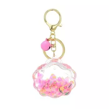 Брелок в виде бутылки с жидкостью в виде ракушки, креативный подвижный акриловый держатель для ключей с блестками, женская сумка, брелок, подарки розовый