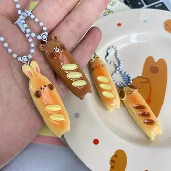 Брелок в виде французского хлеба с медведем, милый кулон в виде щенка и кошки, сумка, подвесной кролик, собака, смоляной креативный брелок для рюкзака, декор, подарки