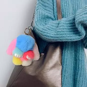 Брелок в виде кролика-помпона в жестяной коробке, милый кулон в виде кролика для сумок, телефонов, ключей, мягкий плюшевый брелок, подарок для любителей моды A