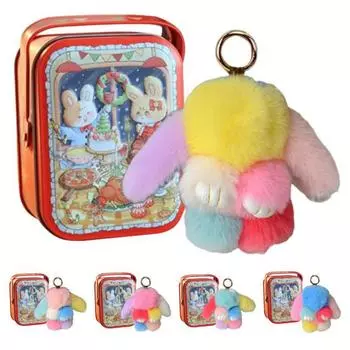 Брелок в виде кролика-помпона в жестяной коробке, милый кулон в виде кролика для сумок, телефонов, ключей, мягкий плюшевый брелок, подарок для любителей моды