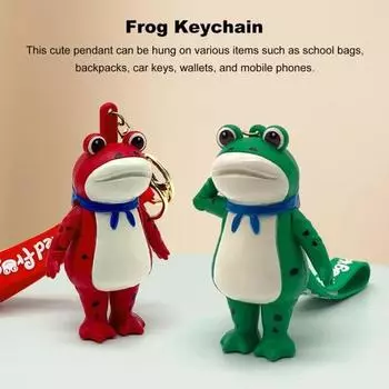 Брелок-подвеска в виде лягушки с ремешком, реалистичная текстура, синий шарф-салют зелёный