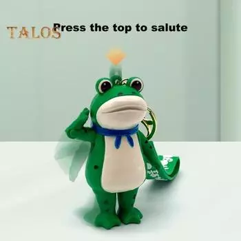 Брелок в виде лягушки, подвеска с ремешком, реалистичная текстура, синий шарф, салют, брелок для ключей, аксессуары для сумки зелёный