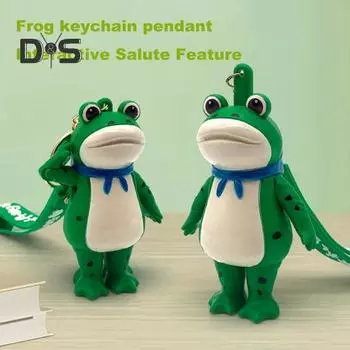 Брелок в виде лягушки, подвеска с ремешком, реалистичная текстура, синий шарф, салют, брелок для ключей, аксессуары для сумки зелёный