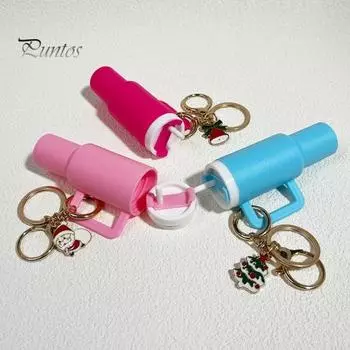 Брелок в виде мини-чашки, елка, Санта-Клаус, брелок в виде монеты, помады, держатель для мелких предметов, брелок для рюкзака, аксессуар розовый