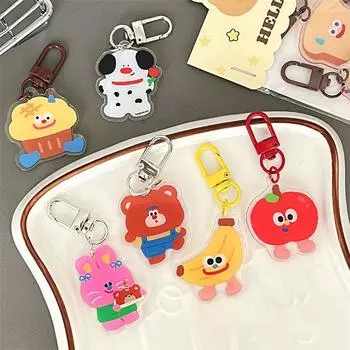 Брелок в виде мультяшного фрукта, хлеба, животного, милый акриловый брелок, милый девчачий рюкзак, подвеска, держатель для ключей от машины, подарки для пары