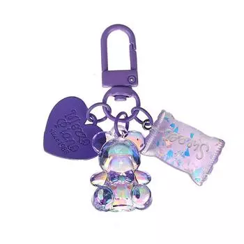 Брелок в виде мультяшного сердечка с медведем в виде животного, конфеты, брелок для ключей для друзей, влюбленных, милая креативная сумка, автомобильная коробка для наушников, аксессуары для ключей розовый