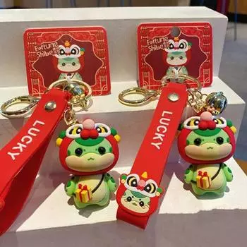 Брелок в виде мультяшной змеи, китайский Новый год, талисман на удачу, год Змеи 2025 зелёный