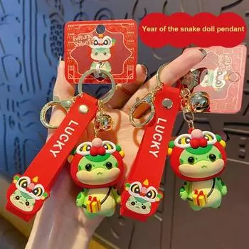 Брелок в виде мультяшной змеи, китайский Новый год, талисман на удачу, год змеи 2025, брелок, сумочка, кошелек, аксессуар для мальчиков и девочек зелёный