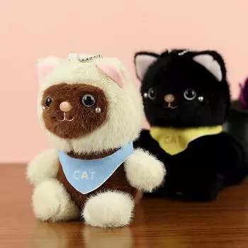 Брелок в виде плюшевого кота Kawaii, мягкая игрушка-кукла, брелок, милый рюкзак, подвеска, сумка, подвесное украшение, подарки для пары коричневый