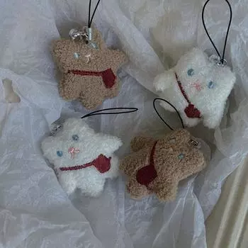 Брелок в виде плюшевого медведя, мультяшное животное, брелки для ключей, модные зажимы для телефона, брелки для рюкзаков и телефона кофейный