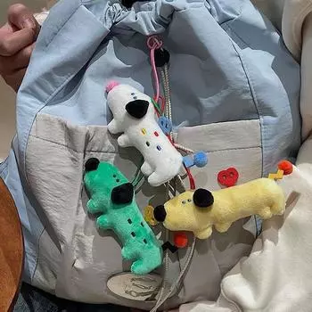 Брелок в виде плюшевого щенка из мультфильма, милая плюшевая игрушка в виде собаки, кукла, брелок для сумки, подвеска, украшения для пары, друзей, детей, подарки чёрный