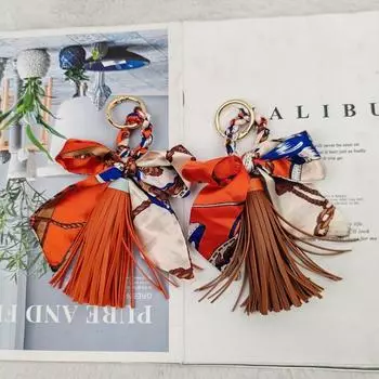 Брелок в виде плюшевого животного, модный женский меховой брелок с помпоном, шарф, кожаная кисточка, модный держатель для ключей для телефона K1258 чёрный