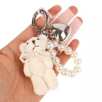 Брелок в виде сердца с жемчугом и бантом, милый плюшевый брелок в стиле Ins, держатель для ключей для девочек, подвеска на сумку, наушники, подвеска