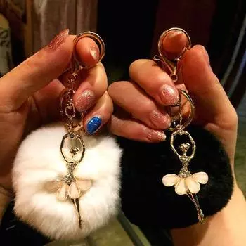 Брелок в виде шара с кроличьей костью Брелки Вешалка Лук Ангел Подарок Автомобиль Сумочка Мобильный телефон Брелок розы красного