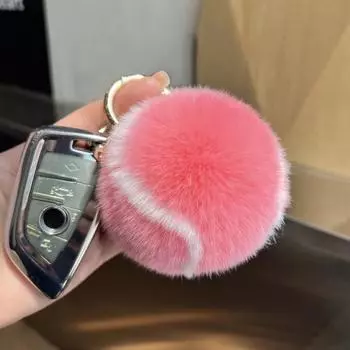 Брелок в виде теннисного мяча с плюшевым кулоном из натурального меха кролика Рекс, новинка, подарок для спортивных болельщиков, прочное, мягкое, компактное, многофункциональное украшение для ключей от рюкзака жёлтый