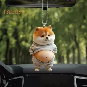 Брелок в виде толстого щенка 2D, плоский акриловый мультяшный пес, украшение для зеркала автомобиля, рюкзаки, подвеска для домашнего декора серый