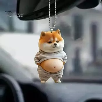 Брелок в виде толстого щенка 2D, плоский акриловый мультяшный пес, украшение для зеркала автомобиля, рюкзаки, подвеска для домашнего декора серый