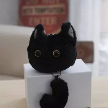 Брелок в виде выдвижного шнурка с хвостом в виде плюшевого кота, симпатичная мини-плюшевая кукла, креативный рюкзак, украшения, аксессуары, подарки чёрный