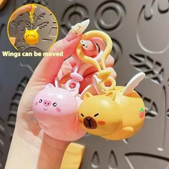 Брелок в виде животного из мультфильма с крыльями, красочный брелок, кулон, рюкзак, сумка, багаж, аксессуар чёрный