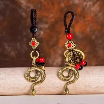 Брелок в виде змеи в стиле ретро Yousheng, реалистичная резьба, кулон на удачу, китайский брелок на год Змеи 2025, сумки, аксессуары для одежды B