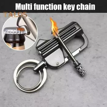 Брелок-зажигалка для ключей, открывалка для бутылок, многоцелевой керосиновый газ, в комплект не входит, для кемпинга на открытом воздухе, походов, портативный металлический брелок-держатель, подвесная пряжка