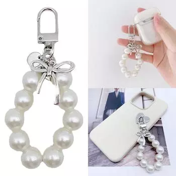 Брелоки с жемчугом и бисером в виде банта, симпатичная подвеска в виде бабочки, брелок для ключей, цветной шнурок для телефона, многофункциональные аксессуары