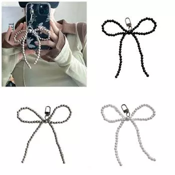 Брелоки с жемчугом и бисером в виде банта, симпатичная подвеска в виде бабочки, брелок для ключей, цветной шнурок для телефона, многофункциональные аксессуары серебряный
