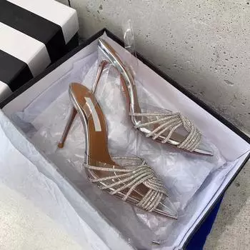 Бренд 10 см тонкие высокие каблуки женские босоножки модные прозрачные ПВХ стразы босоножки-гладиаторы летние туфли для выпускного вечера 35