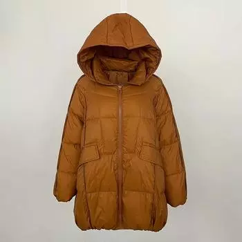 Бренд 2024, зимняя женская куртка на 90% белом утином пуху, свободный пуховик с капюшоном, осенняя толстая теплая верхняя одежда, женские парки One Size кофейный