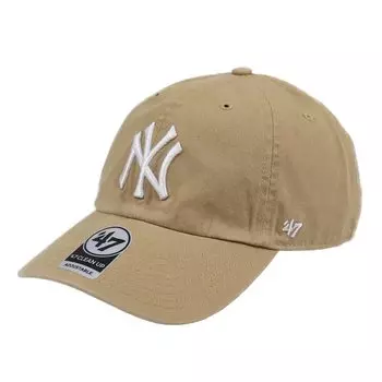 Бренд 47 Кепка Yankees Cleanup NY Logo CLEAN UP CAP МУЖСКАЯ ЖЕНСКАЯ Кепка Низкая кепка MLB NEW YORK YANKEES Хаки x Белый Свободный размер 47 Мужская Женская