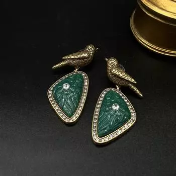 Бренд Mihmily - французские серьги с зелеными геометрическими бриллиантами, преувеличенный ретро-стиль в стиле суда