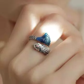 Бренд Mihmily - открытое кольцо в виде ретро-рыбы, ретро-этнический стиль, индивидуальная мода, приносит богатство и удачу