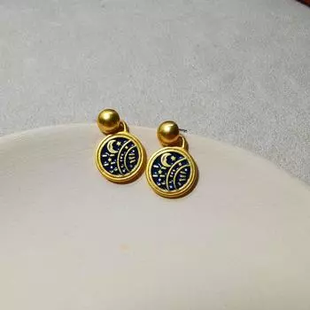 Бренд Mihmily - ретро-серьги с эмалью, звезда и луна, простой дизайн, высокий класс золотой