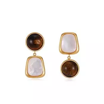 Бренд Mihmily - ретро-серьги с тигровым глазом, легкие, роскошные, нишевые, высокого класса