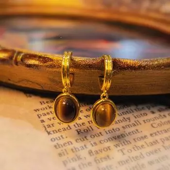 Бренд Mihmily - уникальные серьги с камнями «тигровый глаз», простой стиль ретро.