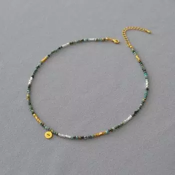 Бренд Mihmily - винтажное бирюзовое ожерелье с подвеской в виде турецкого глаза, богемный стиль зелёный